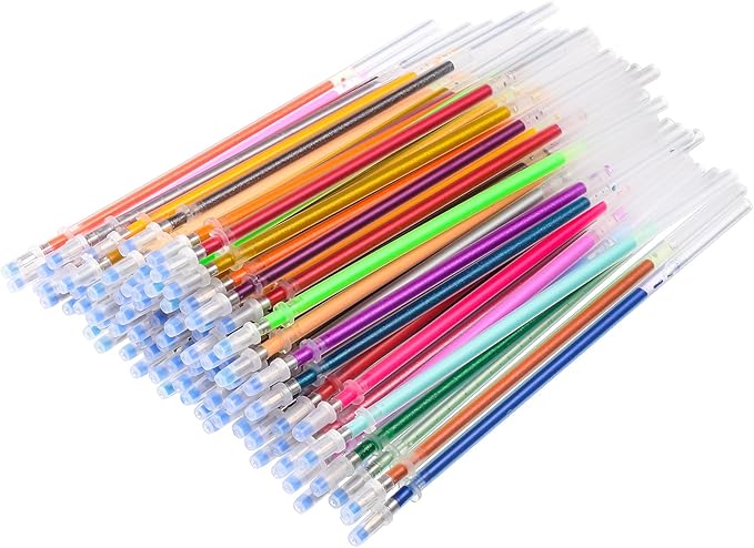 100pcs Premium Glitter Gel Pen Refills 0. 8mm Medium Point Glitter Markers Colorful Smooth Writing Neon Pen for Crafting, Doodling, Drawing, and Adult Coloring Book