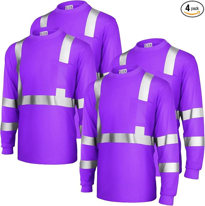 Amylove 4 Pcs Women Long Sleeve Safety Shirt High Visibility Shirts Reflective Construction Work Shirts for Women(S,Purple)