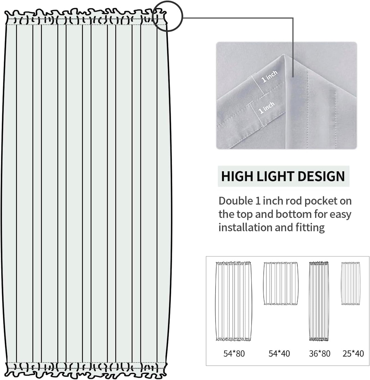 DWCN French Door Curtains – Rod Pocket Thermal Blackout Curtain for Window/Patio Doors/Doorways/Classroom/Kitchen for Privacy, 36W by 80L Inches, 1 Panel with Tieback, Silver Grey