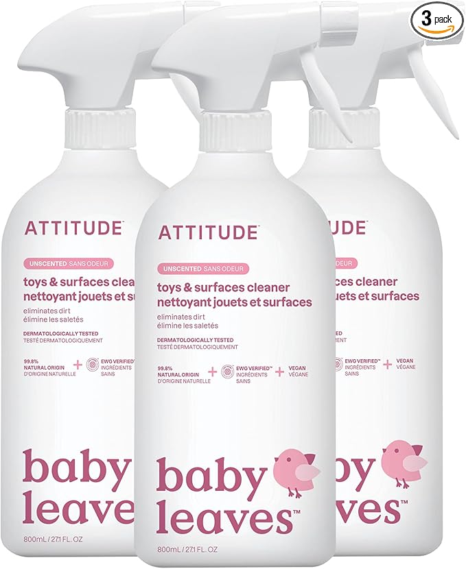 ATTITUDE Toy and Surface Cleaner, EWG Verified, Plant- and Mineral-Based, Vegan Household Products, Unscented, 27.1 Fl Oz (Pack of 3)