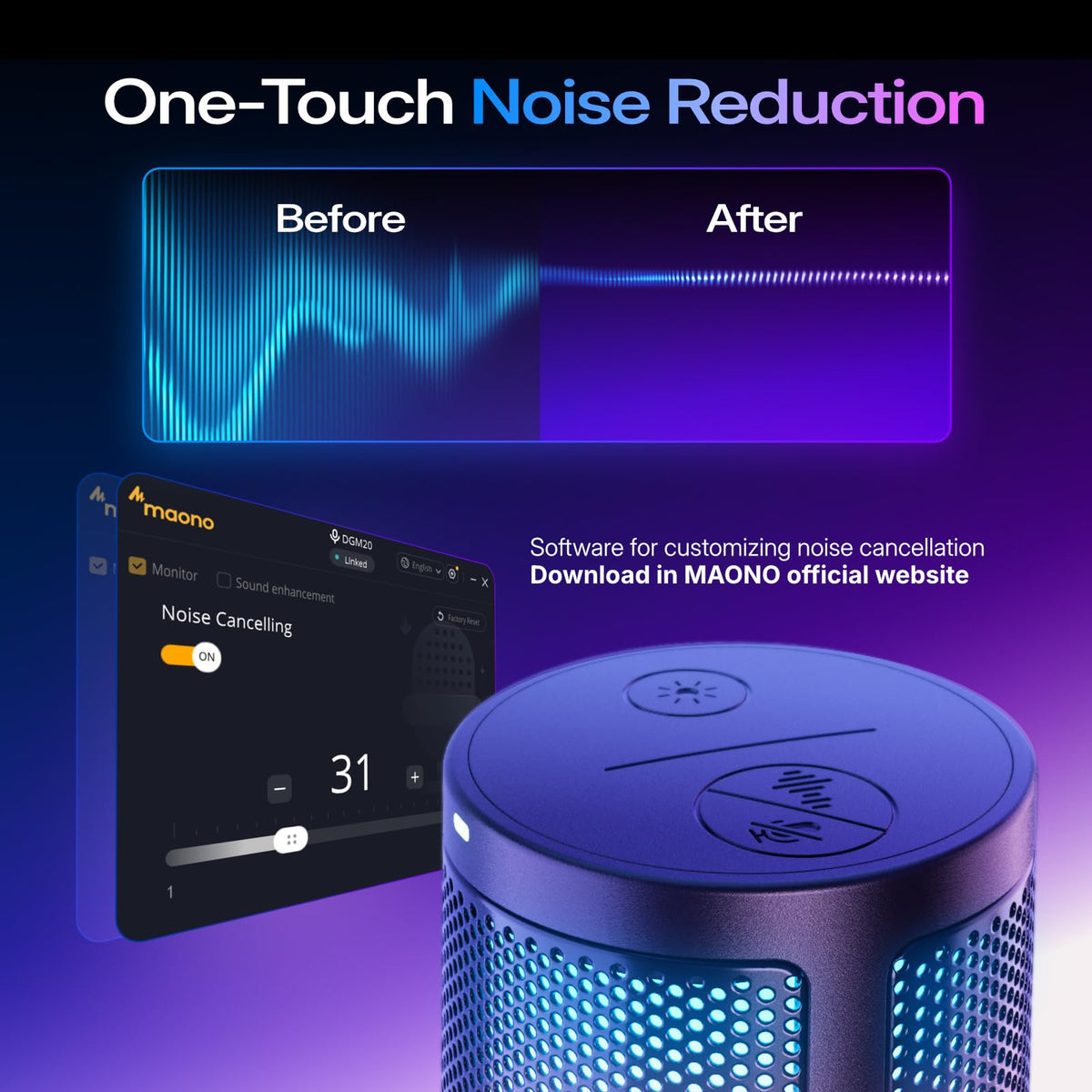 MAONO Gaming USB Microphone, Noise Cancellation Condenser Mic with Mute, Gain, Monitoring, Boom Arm Mic for Streaming, Podcast, Twitch, YouTube, Discord, PC, Computer, PS4, PS5, Mac, GamerWave DGM20S