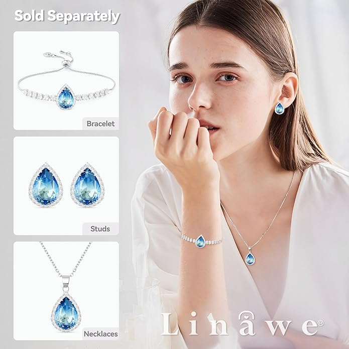 Linawe Crystal Imitation Diamond Rhinestone Charm Bracelets for Women, Gold/Silver/Rose Gold Adjustable Chain Bracelet, Teardrop Birthstone Cubic Zirconia Prom Costume Wedding Jewelry