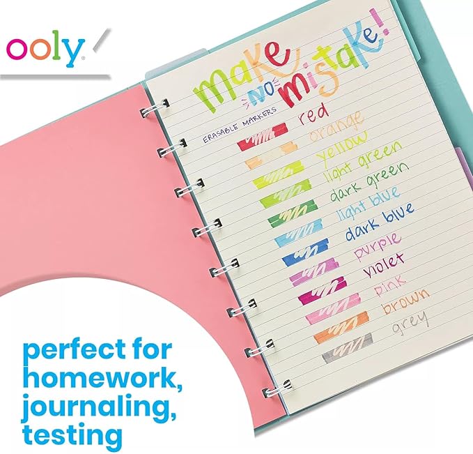Ooly Make No Mistake Erasable Markers, Stress and Mess Free Marker Pack You Can Erase, Drawing & Coloring Pens for Kids and Adults, Colorful Back to School Supplies for Any Arts & Crafts, Set of 12