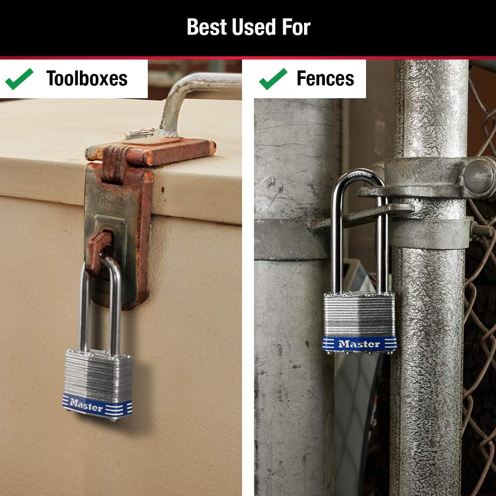 Master Lock Silver Outdoor Keyed-Alike Padlocks with Keys, Extra Long Shackle Lock for Gate, Fence, Shed, or Other Equipment, 3 Pack, 1TRILJ