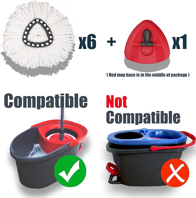 6 Pack Mop Head Replacement Compatible with O Ceda EasyWring Spin Mop Replace Refills for Ocedar, Deep Cleaning Machine Washable and Easy-to-Replace