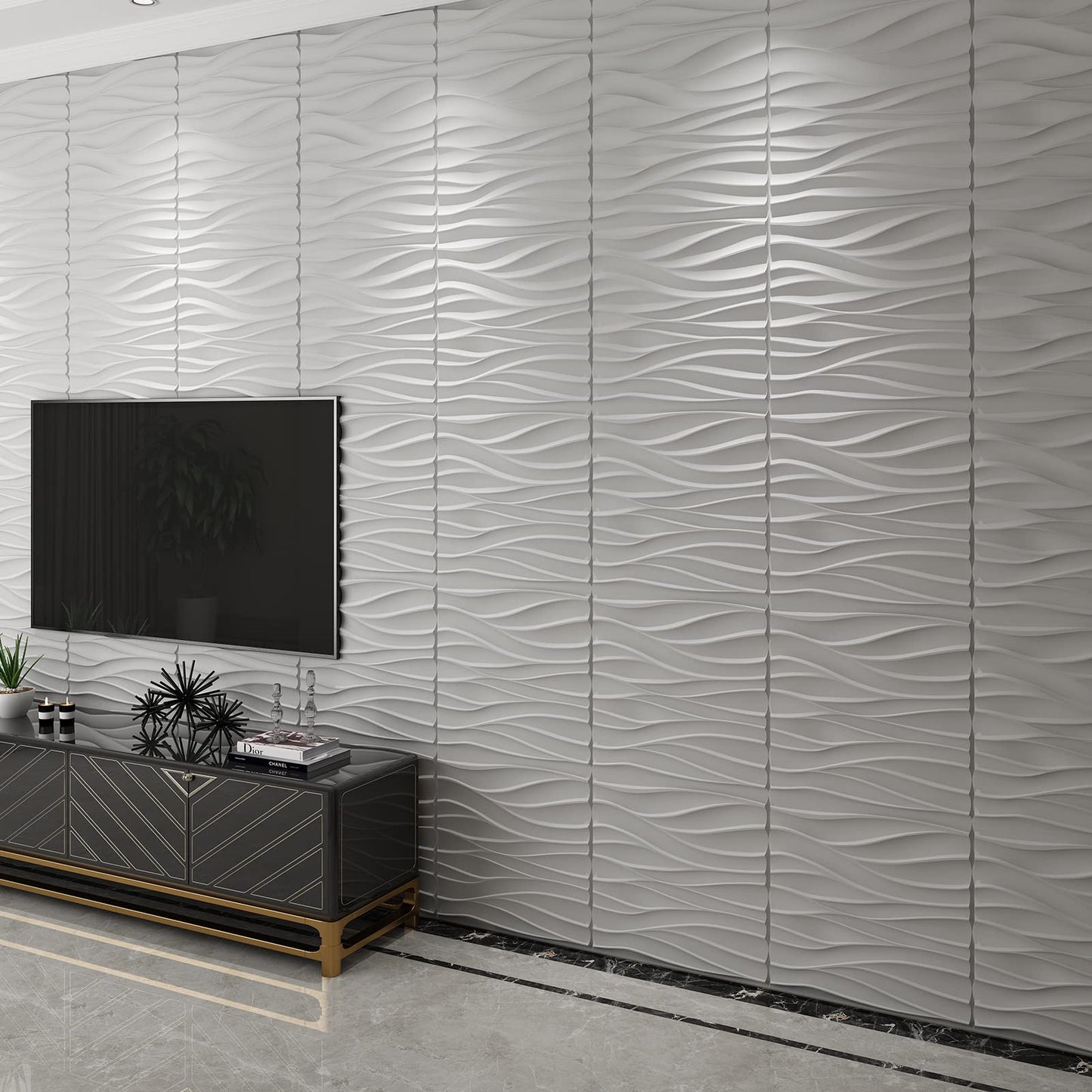Art3d 19.7" x 19.7" (Pack of 12) Wall Panel Wavy, White