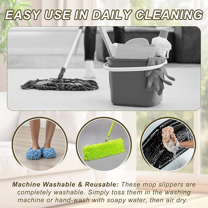 uxcell 4 Pcs Mop Slippers, Mop Socks Microfiber Shoe Covers Washable Mopping Slippers for Floor Cleaning Office Home Use Women Men, White Trim, Coffee