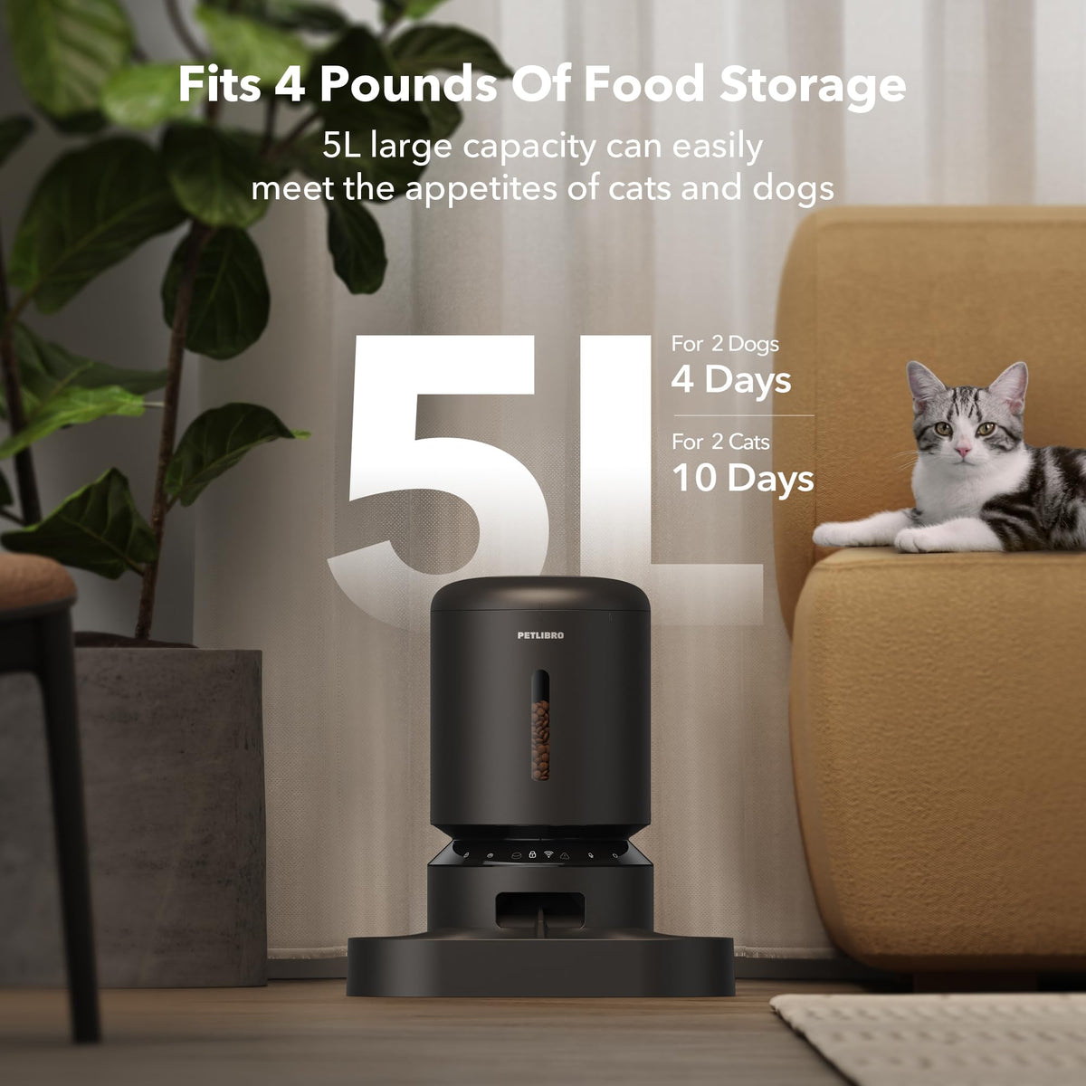 PETLIBRO Automatic Cat Feeder for 2Cats, 5L Timed Dual Dog Food Dispenser, 5G WiFi Pet Feeder with APP Remote Feeding, 1-10 Meals/Day, 10s Meal Call, Double Trays