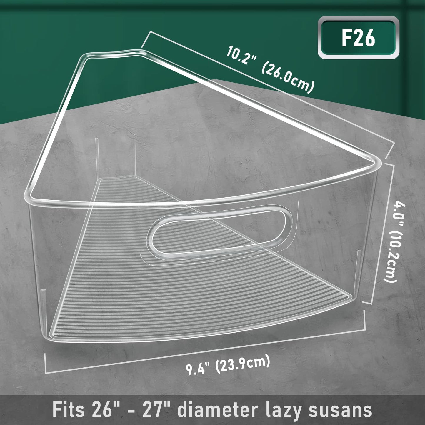 JEISSLIA Lazy Susan Cabinet Organizer Bins for 26"/ 28"/ 32" Diameter Corner Organizer, Plastic Cabinet Storage Bin, 1/8 Wedge - Food Safe, BPA Free, with Non-Slip Pads (for 26" Diameter, 6 Pack)