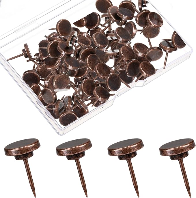 30 Pieces Push Pins, Metal Thumb Tacks for Picture Photo Hanging, Wall Pins for Board Posters Bulletin Maps, Wall Tack for Office Home Decorative(Red Bronze)