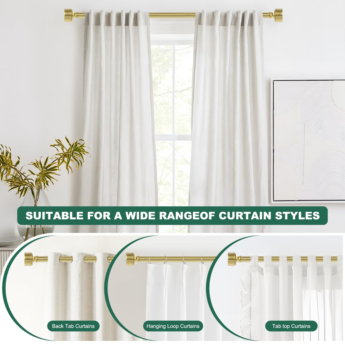 Gold Curtain Rods for Windows 28 to 48 Inch(2.3-4ft), 1 Inch Diameter Heavy Duty Curtain Rod, Adjustable Decorative Drapery Poles 18-45", Brushed Gold