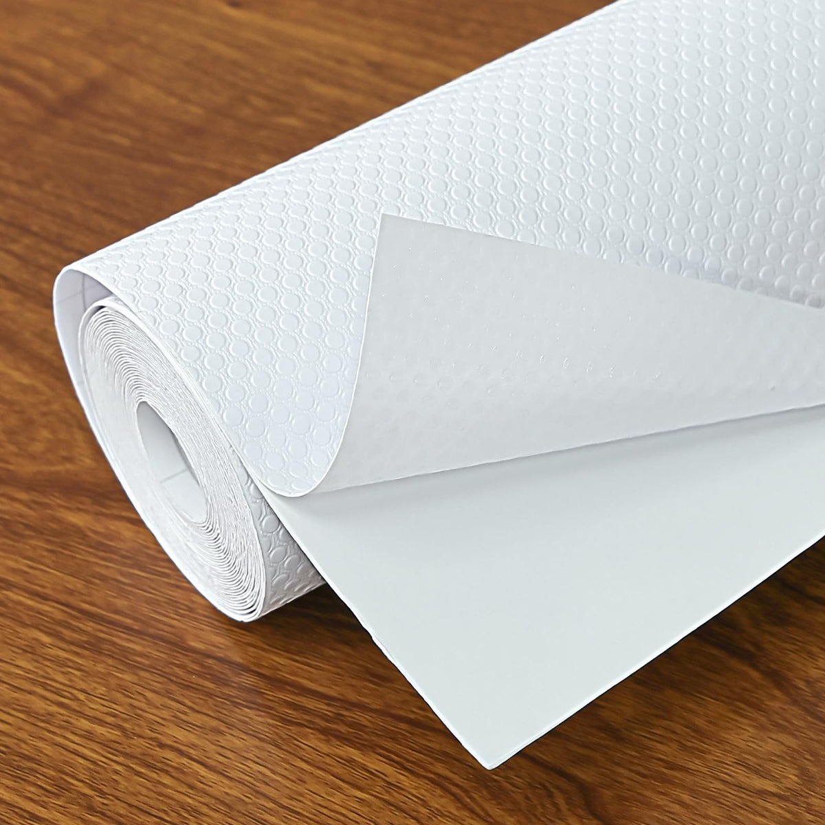 Hersvin Shelf Liners 10 in x 20 ft Self-Adhesive EVA Drawer Mats, Cupboard Protector, Kitchen Cabinet Lining Fridge Liner (White Flat Dot, 25.4x610cm)