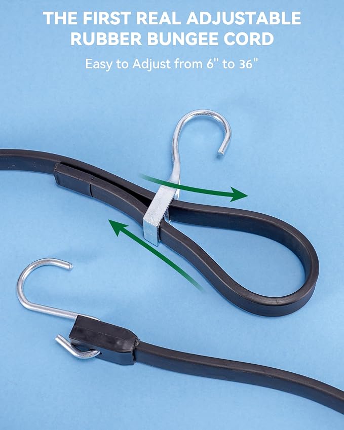 36 Inch Adjustable Rubber Bungee Cords, Easy to Adjust from 6" to 36", Black Bungee Straps with 1.9X Stretch, Rubber Tarp Straps with Crimped S Hooks for Cargo, Tarps, Van, Truck, Motorcycle (8 Pcs)