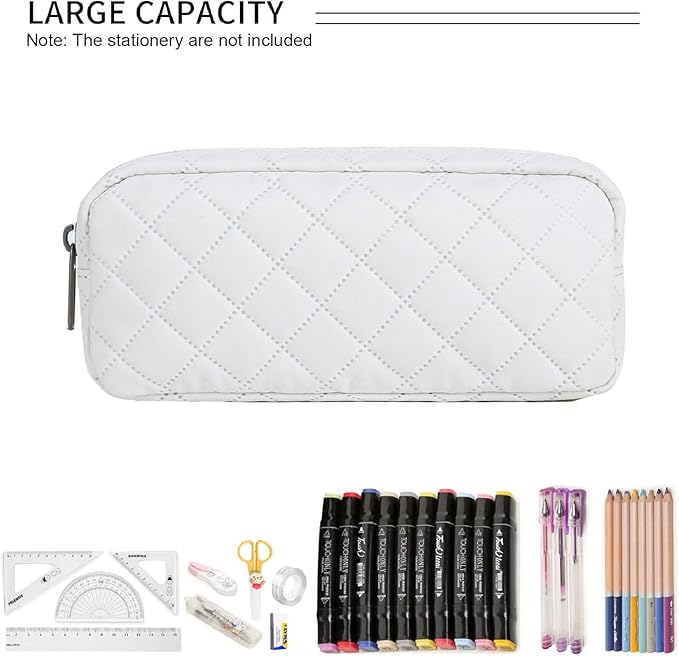 Della Gao Small Pencil Case Large Capacity Pencil Pouch Marker Pen Bag Coin Pouch Office Stationery Organizer (Beige-RH)