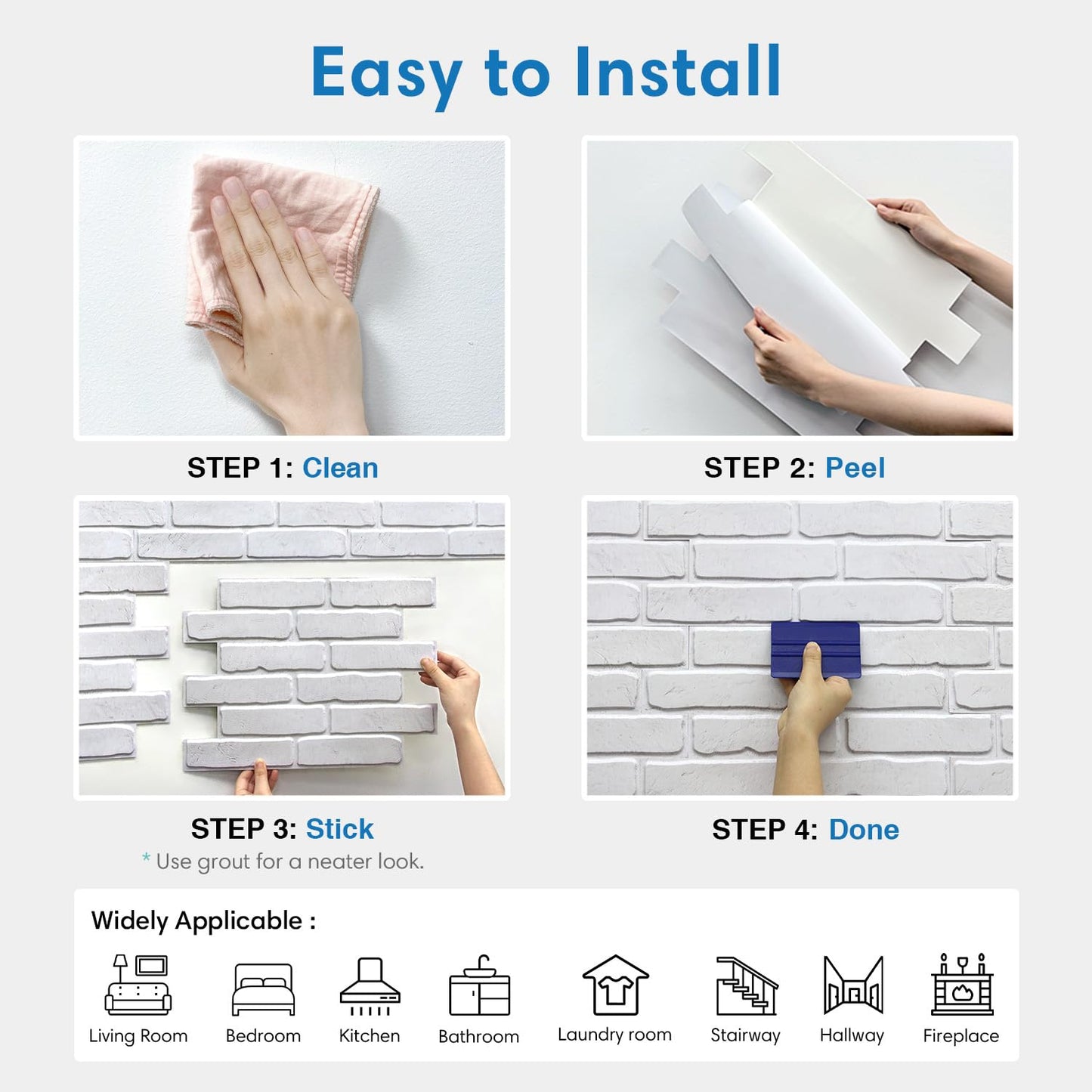 COMSTICKC 3D Faux White Brick Panels Peel and Stick Wall Covering, 10 Pcs 15.7" x 11.8", Not Real Brcik, Ultra-Light Thin PVC Fake Brick Decorative Tiles Wall Sticker for Easy DIY Interior Decor