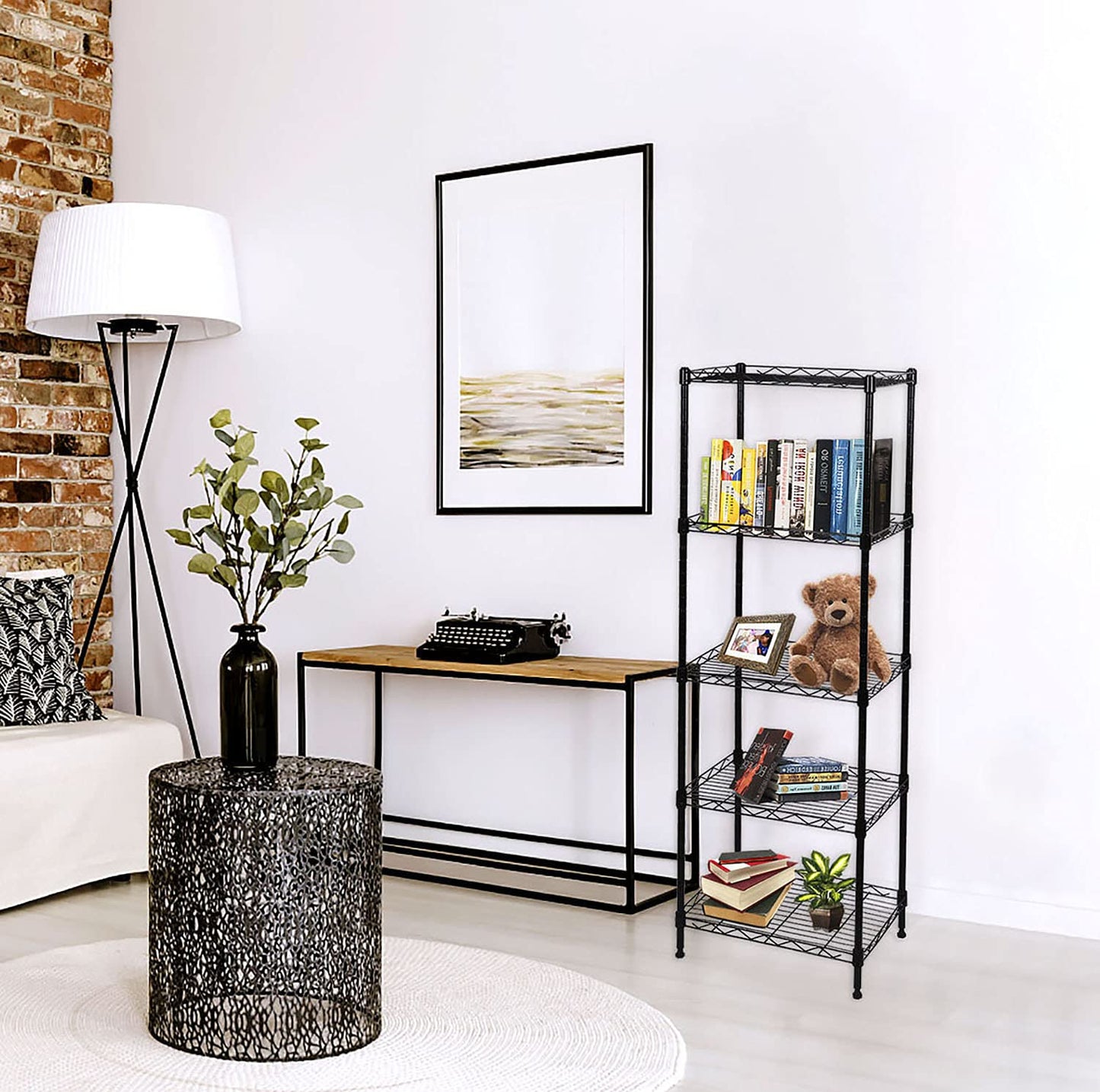 SUNLPH 5-Tier Wire Shelving Adjustable Shelves Unit Metal Storage Rack for Laundry Bathroom Kitchen Pantry Closet Organization (Black, 16.6" L x 11.4" W x 49.1" H)