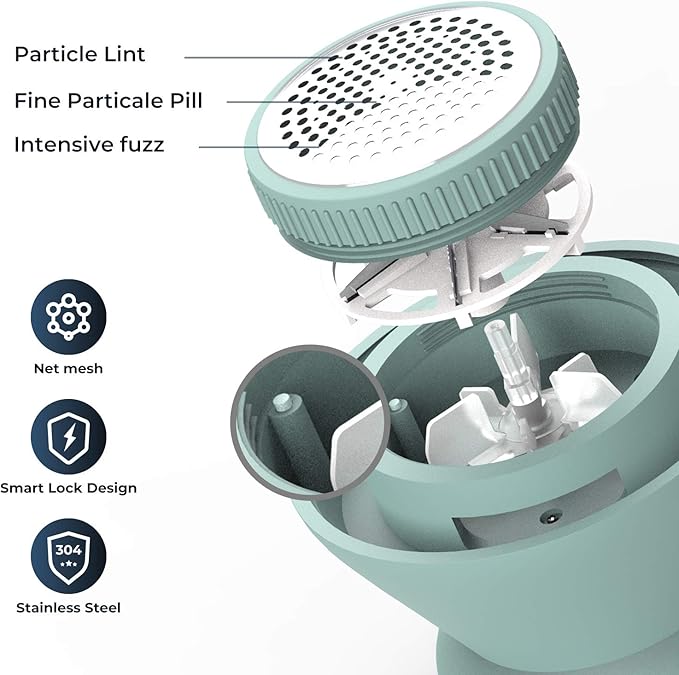Fabric Shaver, Rechargeable Lint Remover, Use On Cotton, Polyester & Silk, Type C, Fast Charging, Compact & Stylish Design, Ergonomic Defuzzer, 6-Leaf Blades, Fuzz Remover