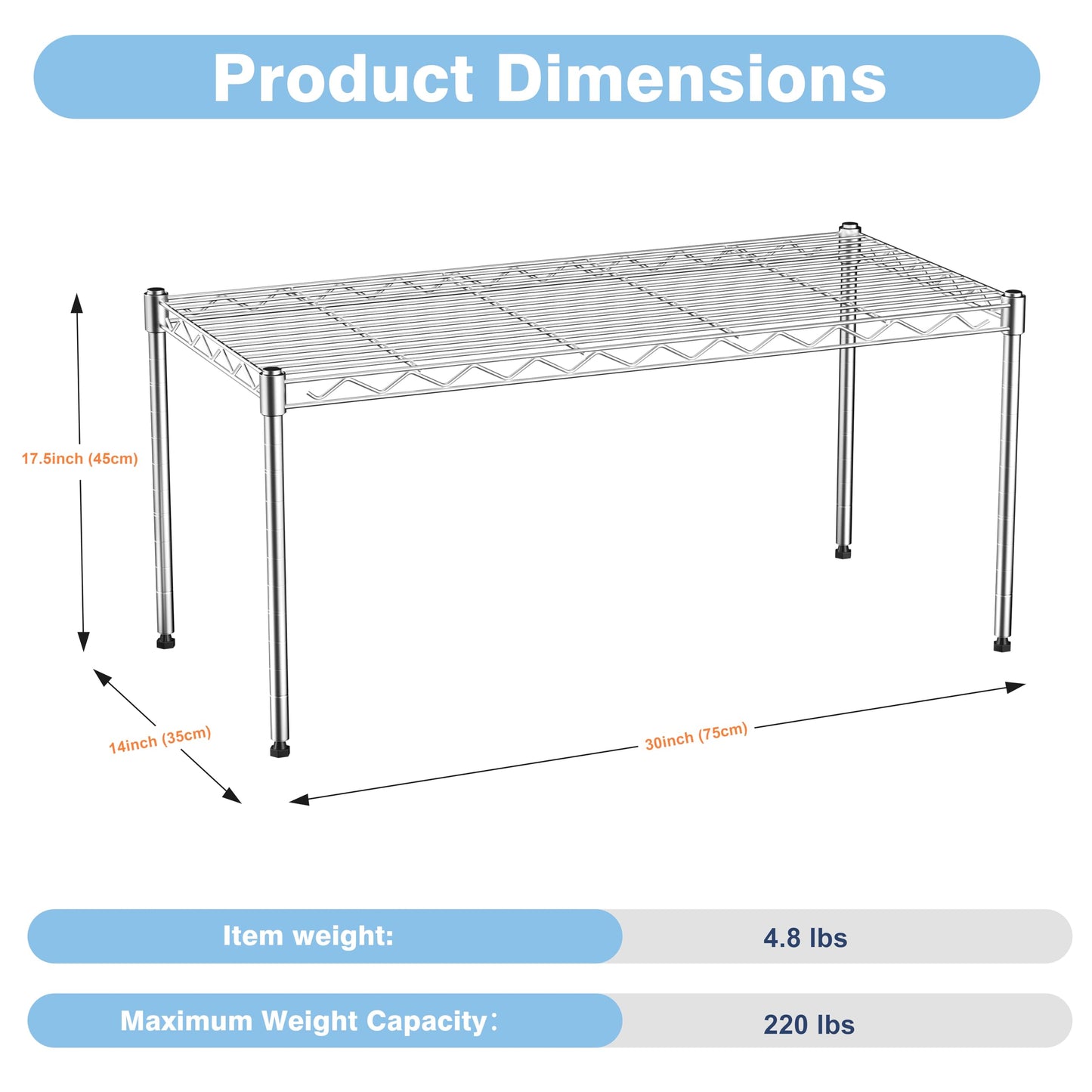 VANZBON 1-Tier Wire Shelf Rack,30" Wx14 Dx17 H,Single Metal Shelves Rack,Height Adjustable Metal Wire Shelving Unit and Storage for Kitchen,Cabinet,Countertop,Under-Sink,Closet,Pantry,Studio