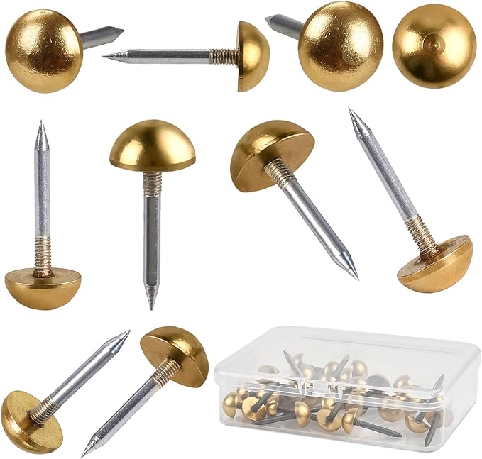 30 Pcs Retro Solid Pure Brass Tacks, 1/2",12 mm Upholstery Nails for Furniture, Decorative Brass Nails for Wood, Carpet Tacks, Cap Nails,Thumb Tacks, Brass Fasteners
