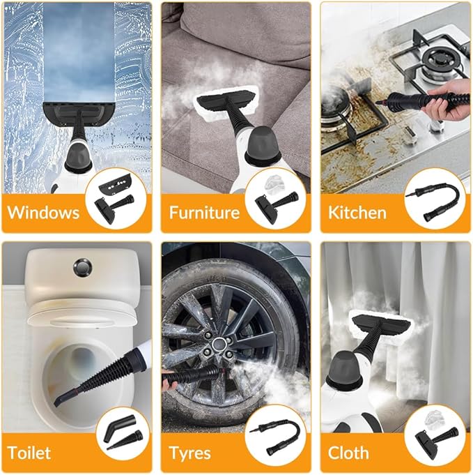 Handheld Pressurized Steam Cleaner with 12 pcs Accessories, Steamer for Cleaning, Steam Cleaner for Home Use, Steamer for Cleaning Car, Furniture, Floor, Upholstery, Grout and Tile, Deep Gray