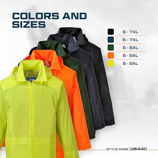 Portwest US440 Classic Waterproof Rain Jacket wth Pack Away Hood & Sealed Seams, Yellow, Medium