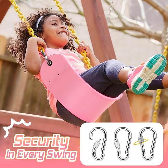 SEKKVY 2 Pack Swing Seats with 66" Heavy Duty Chains, Swing Set Accessories Replacement with Snap Hooks, Toddler Swings Supports 250 lbs for Outdoor Backyard Playground, Indoor Swing for Kids, Pink