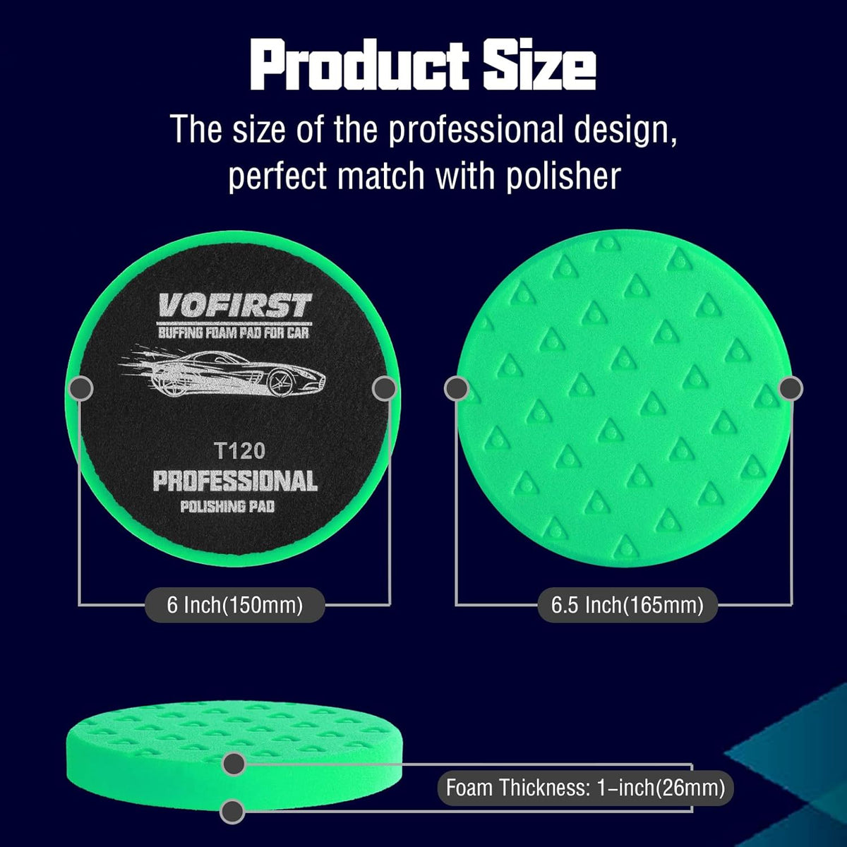 6 Inch Polishing Pad - High-Density Buffing Sponge Pads - 3Pcs Green Heavy Polish Pad - 6.5 Inch Face for 6 Inch 150mm Backing Plate - for Car Buffer Polisher Compounding, Polishing & Waxing