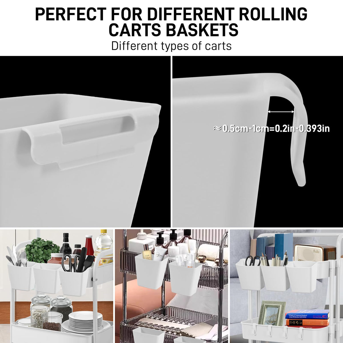 LEZIOA 5 Pack Hanging Cup Holders, Multipurpose Rolling Cart Accessories Utility Cart Accessories For Art Craft Supplies, Space Saving Hanging Storage Basket Pencil Holder Makeup Organizers (White)