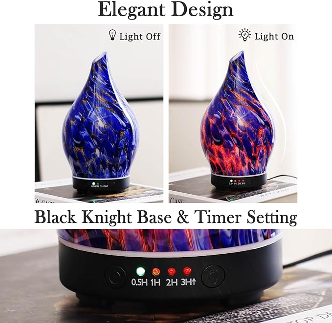 Porseme 150ml Essential Oil Diffuser Glass Color Changing Aroma Air Diffusers Aromatherapy Ultrasonic Cool Mist Humidifier 6 Running Hours Waterless Auto-Off for Sleeping Yoga Office Spa (Deep Blue)