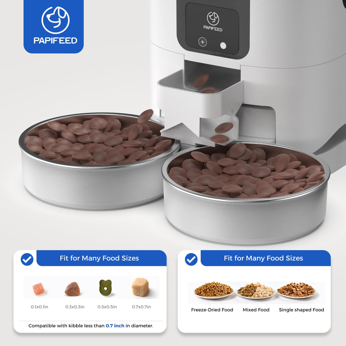 PAPIFEED 7L Automatic Cat Feeders for 2 Cats - 2.4G WiFi Timed Auto Feeder with APP Control, Cat Food Dispenser with Alexa for Multiple Cats, Detachable for Easy Clean, 1-10 Meals Per Day - White