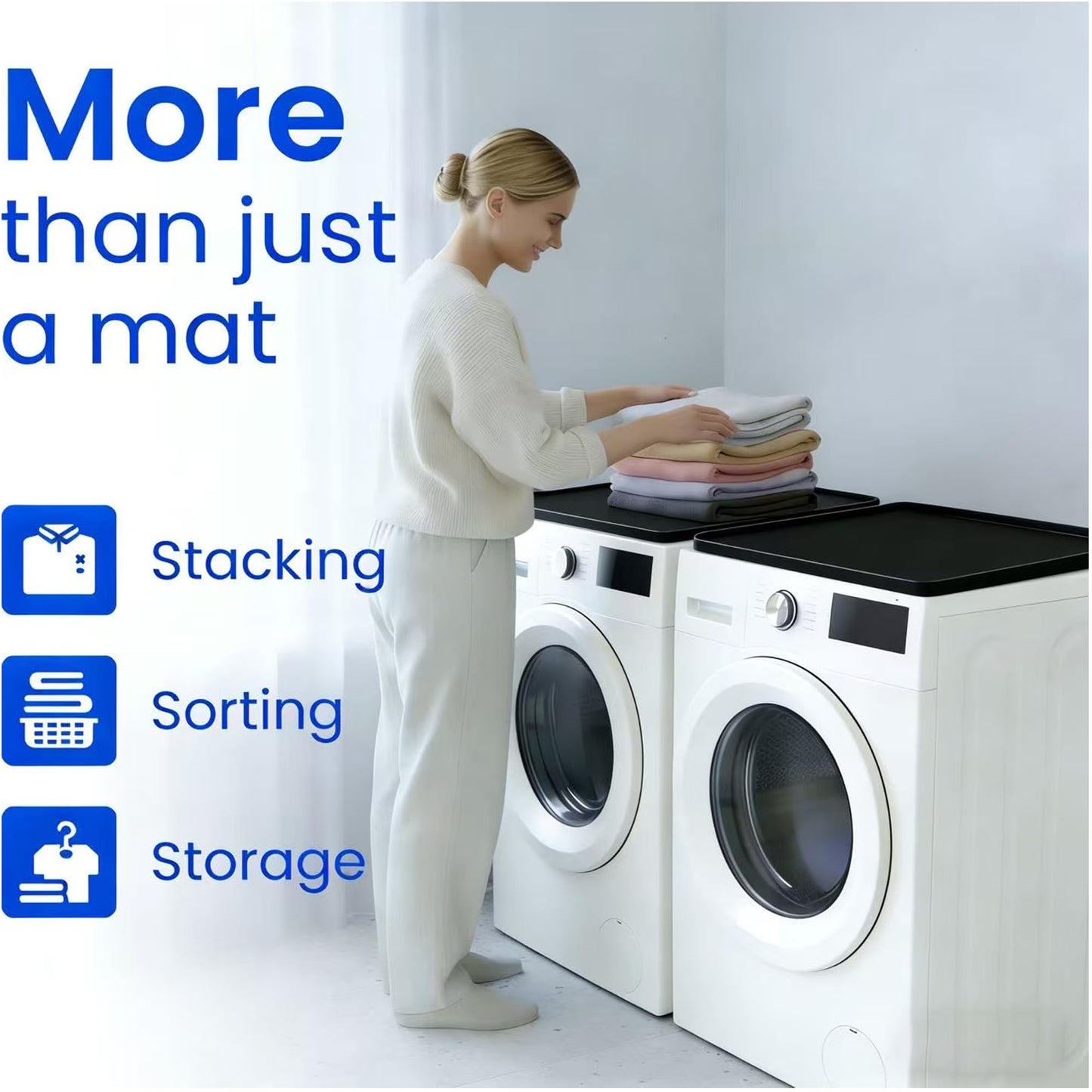2-Pack Washer Dryer Top Protector Mat 23.6"x19.7" Anti-Vibration Anti-Slip Washing Machine Cover, Raised Edge Waterproof Pad, Shock-Absorbing Silicone Mat for Laundry Basket & Detergent Organizer