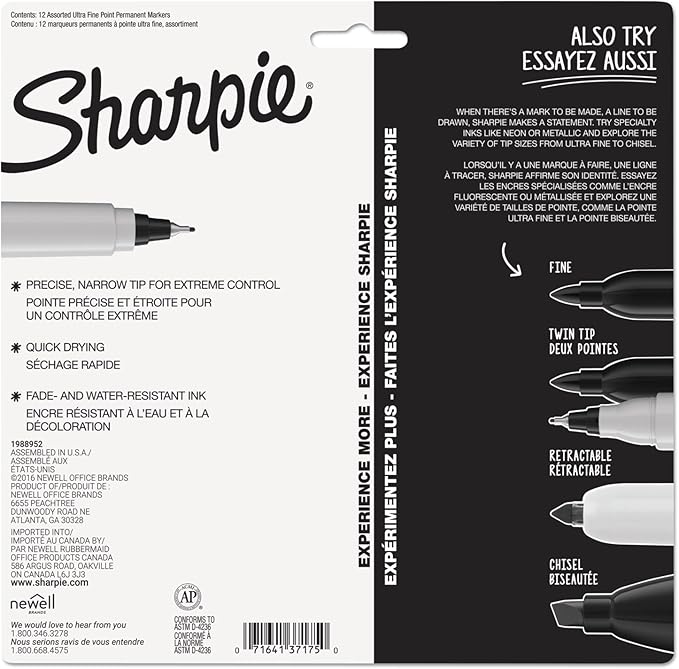 Sharpie Permanent Markers Ultra Fine Point Assorted Colors 12 Count