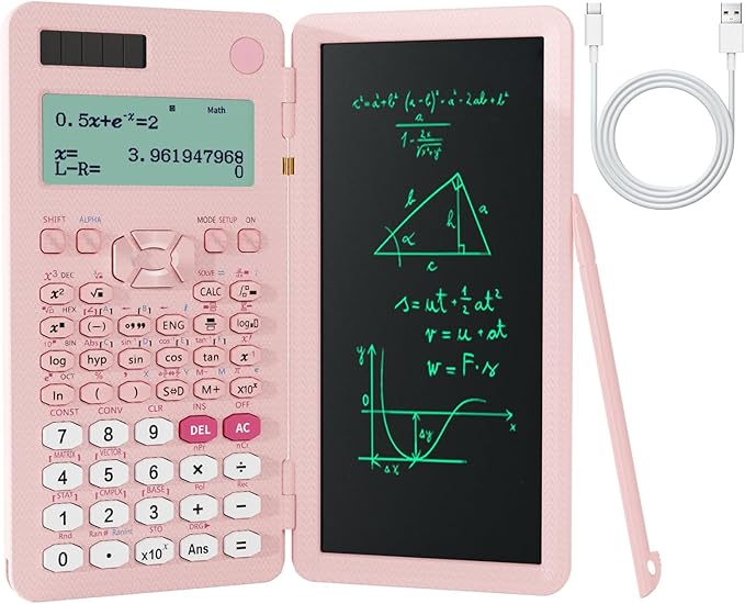 Rechargeable Scientific Calculator for Students, Pink 991ES MAX Foldable Science Calculator with Notepad 417 Function Solar Energy Science Calculators for Middle and High School Supplies (Pink)