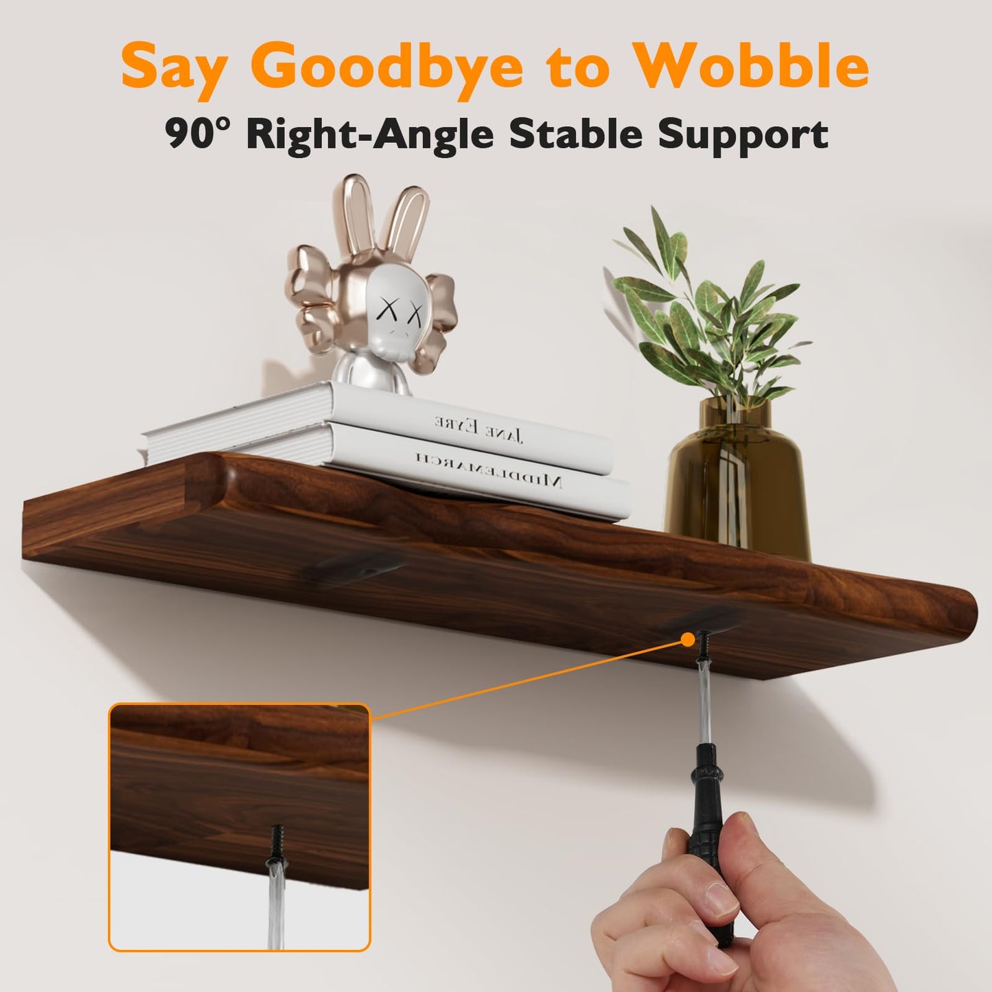 Avytronx Solid Wood Live Edge Floating Shelves Set of 2 – 36" Rustic Wall Shelf with Hidden Bracket System, Wall Mounted Shelves for Bathroom, Kitchen, Living Room, Bedroom (Walnut)