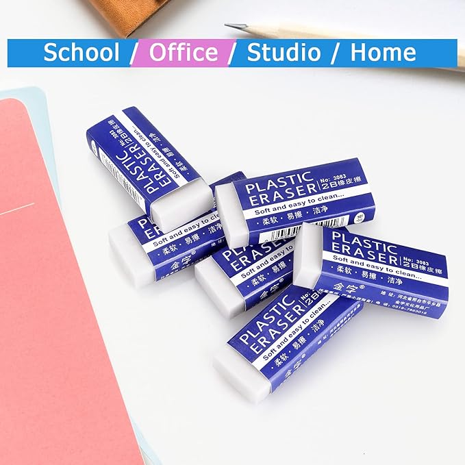Tamaki 12 Pack Erasers, Large White Eraser for School Office, Art Erasers for Drawing