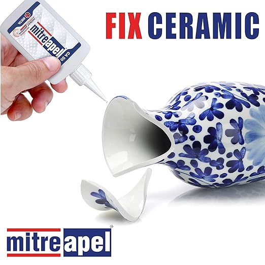 MITREAPEL Ca Glue with Activator (2 x 1.7 oz - 2 x 6.7 fl oz), Cyanoacrylate Super Glue for Plastic, Glass, Leather, Ceramic, Woodworking, DIY, 3D Printing - Instant Bond - 2 Pack