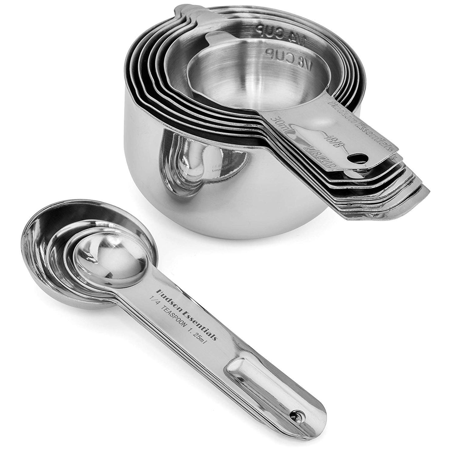 Hudson Essentials Stainless Steel Measuring Cups and Spoons Set - Stackable Set with Spout (11 Piece Set)