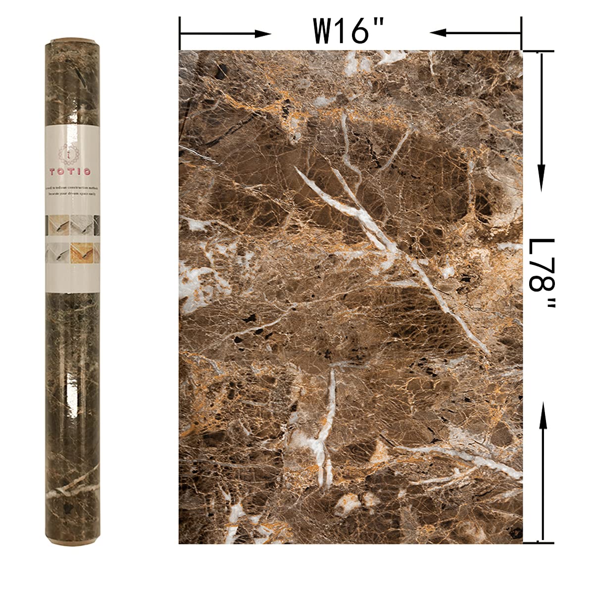 TOTIO Brown Marble Contact Paper Textured Brown Granite Wallpaper Peel Stick Countertop Contact Paper Removable Waterproof Adhesive Thick Matte Marble Look Wall Paper Roll Kitchen Table Vinyl Wrap
