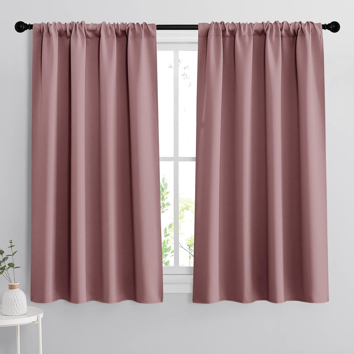RYB HOME Bedroom Curtains Blackout - Light Block Energy Efficiency Small Window Treatment Drapes for Kitchen Dining Baby Nursery Morden Decor, W 42 x L 54 inch, Dusty Rose, 2 Panels