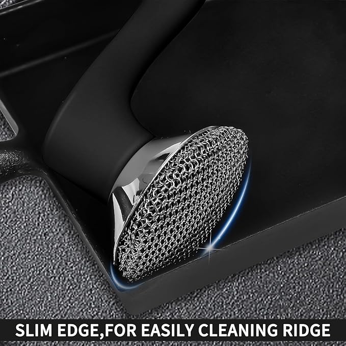 Cast Iron Cleaner Scrubber with Long Handle- Welded Fine Chain Mail Scrubber Cleaning Kit- Metal Brush Chainmail Scrubbing Sponge to Clean Skillet, Dishes, Griddle, Wok, Dutch Oven Scrub