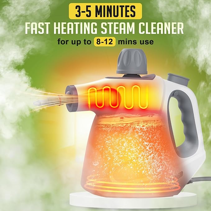 Multi-Surface Handheld Steam Cleaner with 11-Pieces Accessories, 15.2OZ All Natural Pressurized Steamer for Cleaning, Multipurpose Steam Cleaner for Home to Clean Floor, Grout, Tile, Grease and More