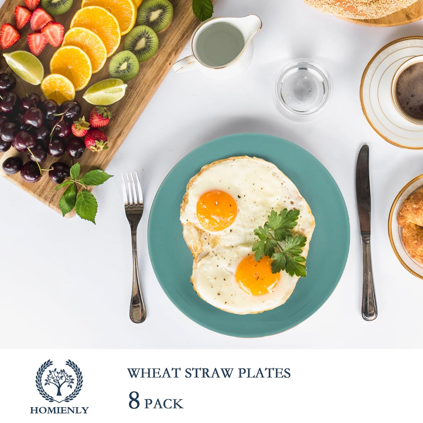 Homienly Wheat Straw Plates Unbreakable Flat Salad Plates Set of 8 Reusable Dinner Plate for Kitchen, Camping, RV, Microwave and Dishwasher Safe Plate Heavy Duty Paper Plates Alternative (Multi, 9in)