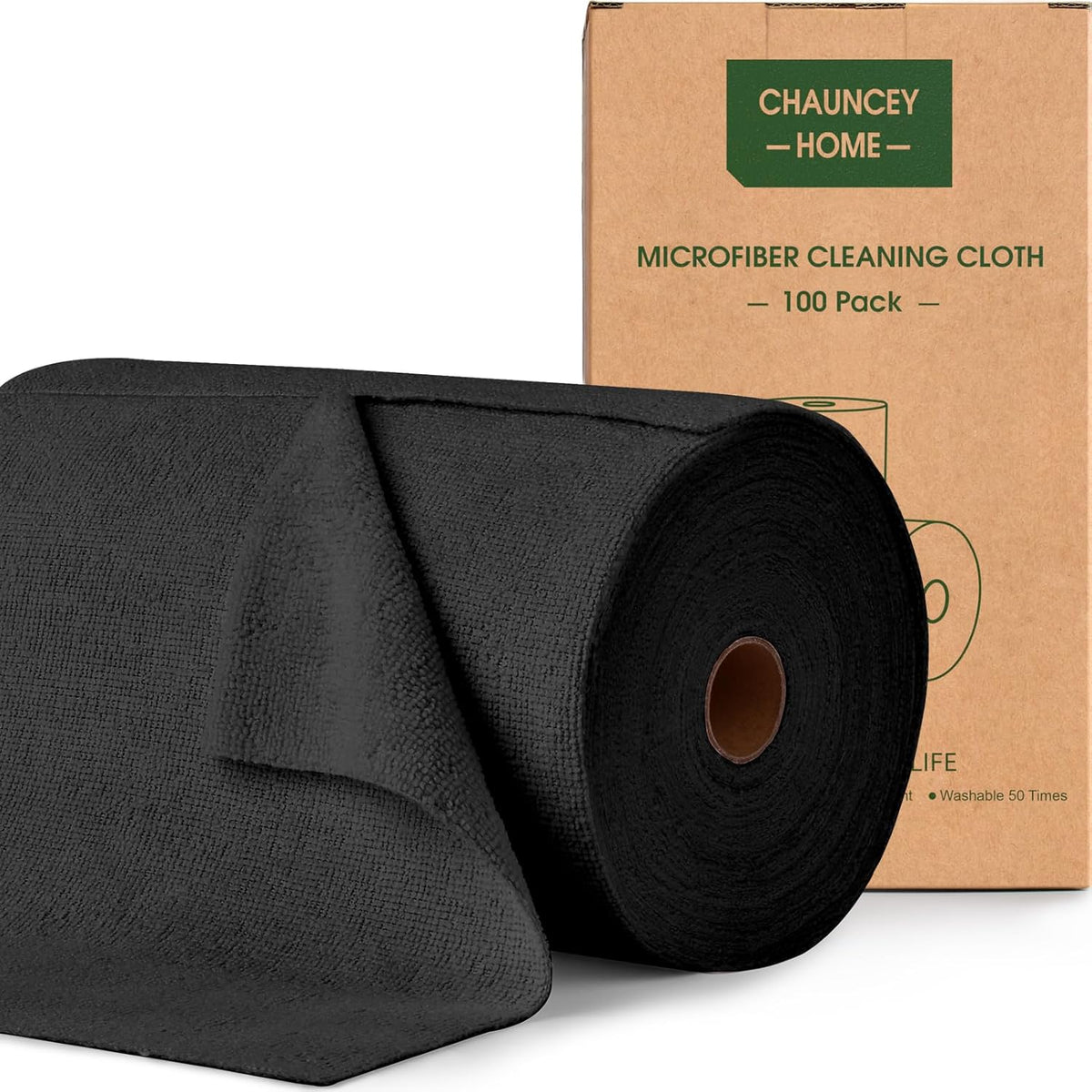 Roll of Microfiber Cleaning Cloth â100 Pack, Tear Away Microfiber Towels, Reusable, Washable, Scratch-Free, Cleaning Supplies,Kitchen Towels for Car, Home, Kitchen, Glass, Dishes(Black)