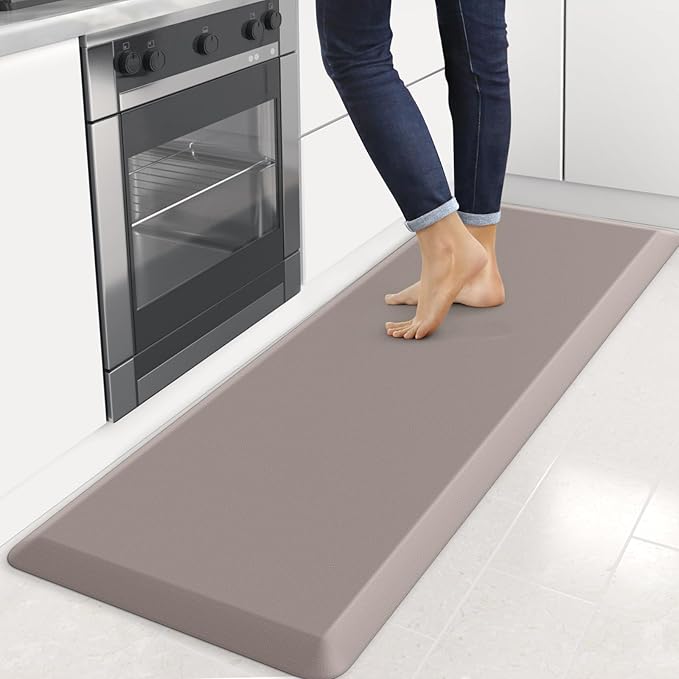 4/5 Inch Thick Kitchen Mats for Floor, StepRite Kitchen Rug for Standing Desk, Non-Slip, Thicker, Stain Resistant, Waterproof, Comfort Anti Fatigue Floor Mat for Home, Kitchen, Office - Khaki,70*24''