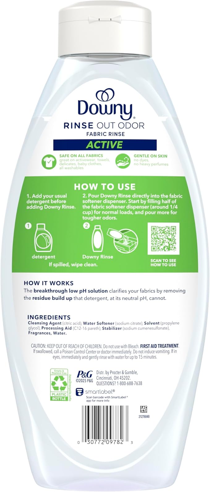 Downy RINSE & REFRESH Laundry Odor Remover and Fabric Softener for Activewear, Active Fresh Scent, 48 oz