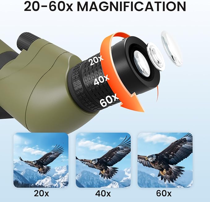 20-60x80 Spotting Scopes for Bird Watching, BAK4 Waterproof Spotting Scope for Target Shooting Wildlife Viewing Hiking Camping, HD Spotter Scope with Tripod Smartphone Holder and Carrying Bag