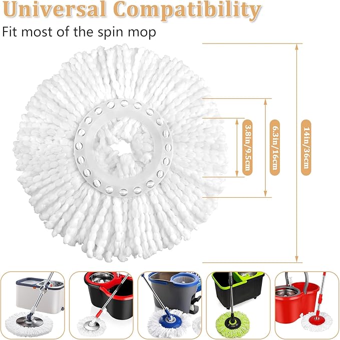 NICEMOVIC 6 Pack Spin Mop Replacement Head for 360° Spin Mop System, Standard Size Round Shape Spin Mop Replacement Head, Microfiber Refills Machine Washable and Easy Cleaning