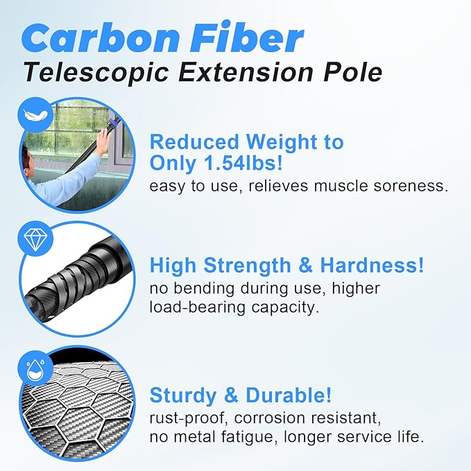 18 Foot High Ceiling Duster Kits with 3.5-12 FT Carbon Fiber Extension Pole, Feather Duster, Cobweb Duster, Ceiling Fan Duster, Window Squeegee & Cleaner with Pole 12 Ft