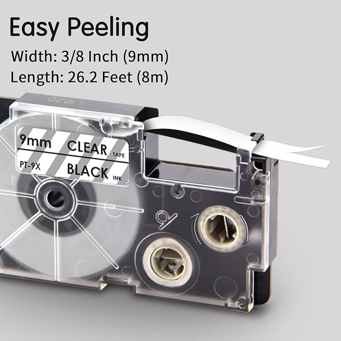 Pristar Compatible Label Tape Replacement for Casio XR-9X XR-9X2S XR9X XR9X2S Black on Clear Label Tape for KL-120 KL-60 KL-100 KL-750 KL-780 KL-820 KL-7200 Label Maker, 9mm(3/8") x 8m(26'), 3-Pack
