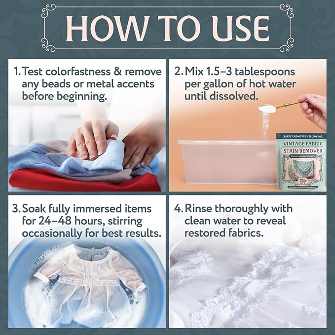 Vintage Fabric Stain Remover - Safely Cleans Retro & Antique Textiles - Made in the USA - Gently Removes Yellowing & Tough Stains From Vintage Linens, Quilts, Dresses, Doilies 16 Ounce (Pack of 1)